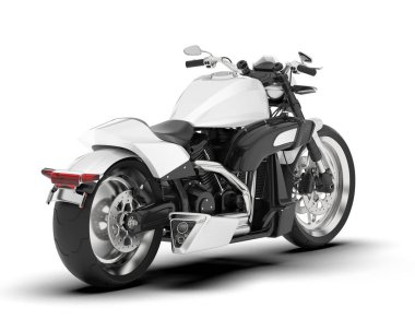 Beyaz arka planda beyaz motosiklet izole edilmiş. 3d görüntüleme - illüstrasyon