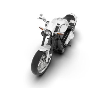 Beyaz arka planda beyaz motosiklet izole edilmiş. 3d görüntüleme - illüstrasyon