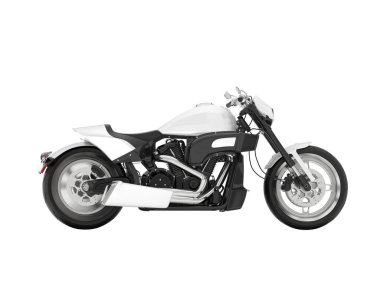 Beyaz arka planda beyaz motosiklet izole edilmiş. 3d görüntüleme - illüstrasyon