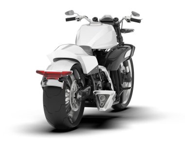 Beyaz arka planda beyaz motosiklet izole edilmiş. 3d görüntüleme - illüstrasyon