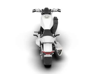 Beyaz arka planda beyaz motosiklet izole edilmiş. 3d görüntüleme - illüstrasyon