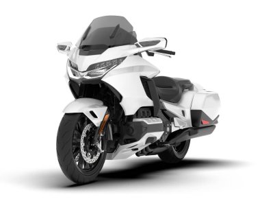 Beyaz arka planda beyaz motosiklet izole edilmiş. 3d görüntüleme - illüstrasyon