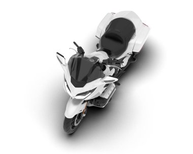 Beyaz arka planda beyaz motosiklet izole edilmiş. 3d görüntüleme - illüstrasyon