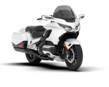 Beyaz arka planda beyaz motosiklet izole edilmiş. 3d görüntüleme - illüstrasyon