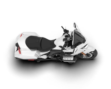 Beyaz arka planda beyaz motosiklet izole edilmiş. 3d görüntüleme - illüstrasyon