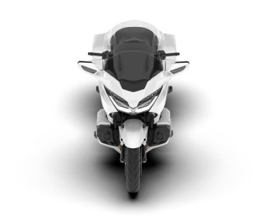 Beyaz arka planda beyaz motosiklet izole edilmiş. 3d görüntüleme - illüstrasyon