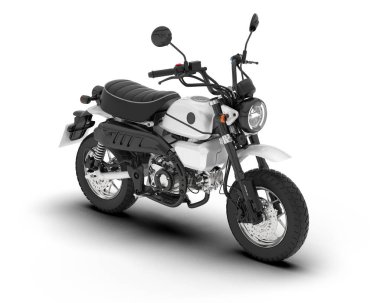 Beyaz arka planda beyaz motosiklet izole edilmiş. 3d görüntüleme - illüstrasyon