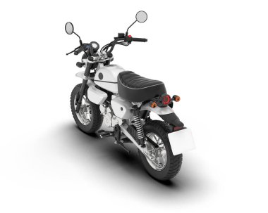 Beyaz arka planda beyaz motosiklet izole edilmiş. 3d görüntüleme - illüstrasyon