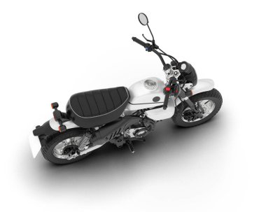Beyaz arka planda beyaz motosiklet izole edilmiş. 3d görüntüleme - illüstrasyon