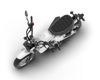 Beyaz arka planda beyaz motosiklet izole edilmiş. 3d görüntüleme - illüstrasyon