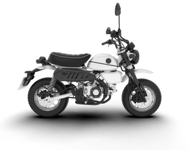 Beyaz arka planda beyaz motosiklet izole edilmiş. 3d görüntüleme - illüstrasyon