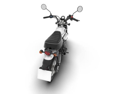 Beyaz arka planda beyaz motosiklet izole edilmiş. 3d görüntüleme - illüstrasyon