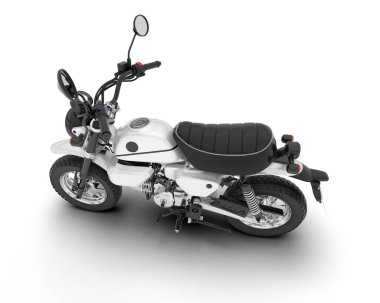 Beyaz arka planda beyaz motosiklet izole edilmiş. 3d görüntüleme - illüstrasyon