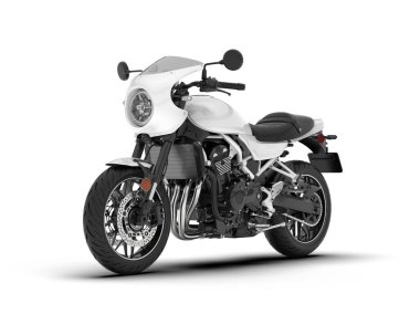 Beyaz arka planda beyaz motosiklet izole edilmiş. 3d görüntüleme - illüstrasyon