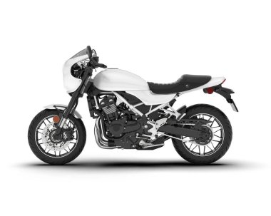 Beyaz arka planda beyaz motosiklet izole edilmiş. 3d görüntüleme - illüstrasyon