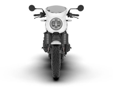 Beyaz arka planda beyaz motosiklet izole edilmiş. 3d görüntüleme - illüstrasyon