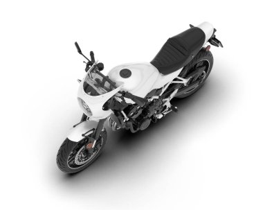 Beyaz arka planda beyaz motosiklet izole edilmiş. 3d görüntüleme - illüstrasyon