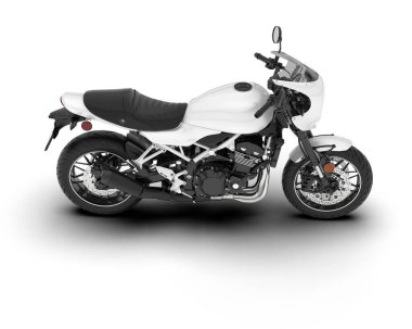 Beyaz arka planda beyaz motosiklet izole edilmiş. 3d görüntüleme - illüstrasyon