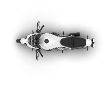 Beyaz arka planda beyaz motosiklet izole edilmiş. 3d görüntüleme - illüstrasyon