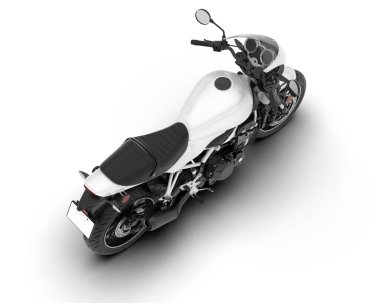 Beyaz arka planda beyaz motosiklet izole edilmiş. 3d görüntüleme - illüstrasyon