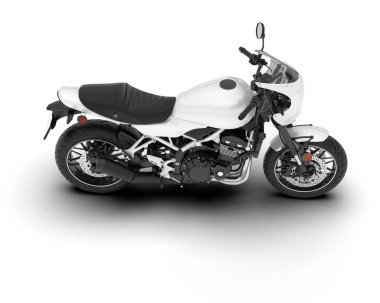 Beyaz arka planda beyaz motosiklet izole edilmiş. 3d görüntüleme - illüstrasyon