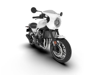 Beyaz arka planda beyaz motosiklet izole edilmiş. 3d görüntüleme - illüstrasyon