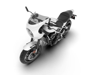 Beyaz arka planda beyaz motosiklet izole edilmiş. 3d görüntüleme - illüstrasyon