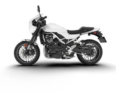 Beyaz arka planda beyaz motosiklet izole edilmiş. 3d görüntüleme - illüstrasyon