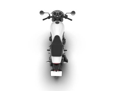 Beyaz arka planda beyaz motosiklet izole edilmiş. 3d görüntüleme - illüstrasyon
