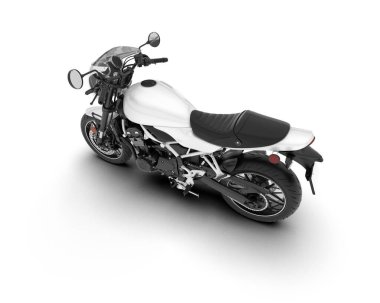 Beyaz arka planda beyaz motosiklet izole edilmiş. 3d görüntüleme - illüstrasyon