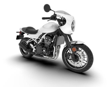 Beyaz arka planda beyaz motosiklet izole edilmiş. 3d görüntüleme - illüstrasyon