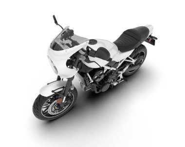 Beyaz arka planda beyaz motosiklet izole edilmiş. 3d görüntüleme - illüstrasyon