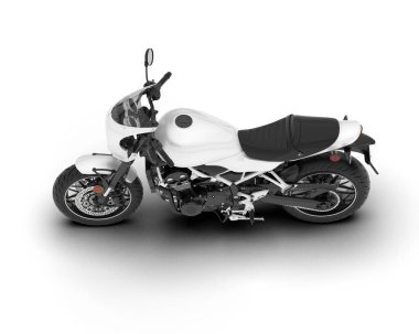 Beyaz arka planda beyaz motosiklet izole edilmiş. 3d görüntüleme - illüstrasyon