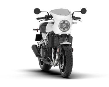 Beyaz arka planda beyaz motosiklet izole edilmiş. 3d görüntüleme - illüstrasyon