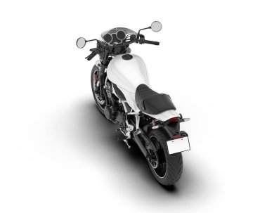 Beyaz arka planda beyaz motosiklet izole edilmiş. 3d görüntüleme - illüstrasyon