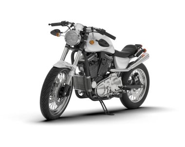 Beyaz arka planda beyaz motosiklet izole edilmiş. 3d görüntüleme - illüstrasyon