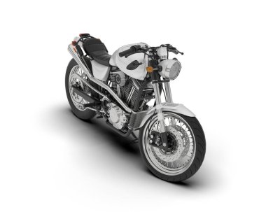 Beyaz arka planda beyaz motosiklet izole edilmiş. 3d görüntüleme - illüstrasyon