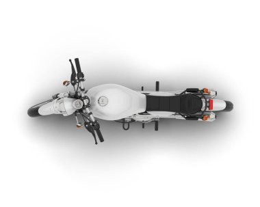 Beyaz arka planda beyaz motosiklet izole edilmiş. 3d görüntüleme - illüstrasyon