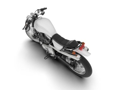 Beyaz arka planda beyaz motosiklet izole edilmiş. 3d görüntüleme - illüstrasyon