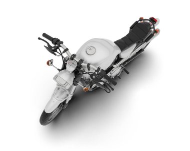 Beyaz arka planda beyaz motosiklet izole edilmiş. 3d görüntüleme - illüstrasyon