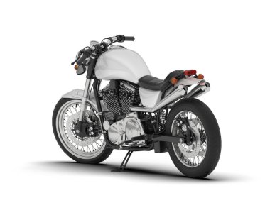 Beyaz arka planda beyaz motosiklet izole edilmiş. 3d görüntüleme - illüstrasyon
