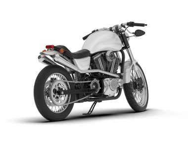 Beyaz arka planda beyaz motosiklet izole edilmiş. 3d görüntüleme - illüstrasyon