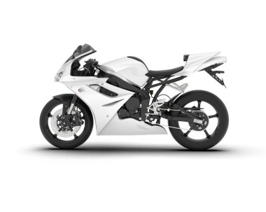 Beyaz arka planda beyaz motosiklet izole edilmiş. 3d görüntüleme - illüstrasyon