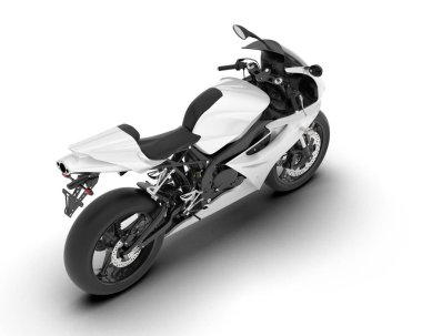 Beyaz arka planda beyaz motosiklet izole edilmiş. 3d görüntüleme - illüstrasyon