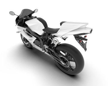 Beyaz arka planda beyaz motosiklet izole edilmiş. 3d görüntüleme - illüstrasyon