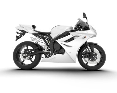 Beyaz arka planda beyaz motosiklet izole edilmiş. 3d görüntüleme - illüstrasyon