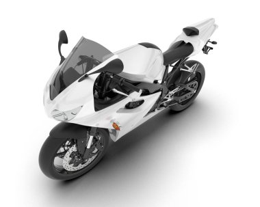 Beyaz arka planda beyaz motosiklet izole edilmiş. 3d görüntüleme - illüstrasyon
