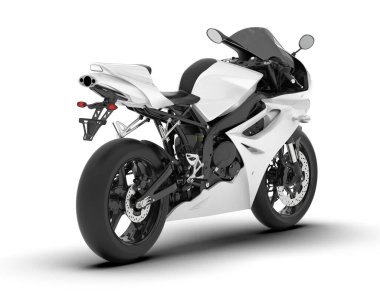 Beyaz arka planda beyaz motosiklet izole edilmiş. 3d görüntüleme - illüstrasyon