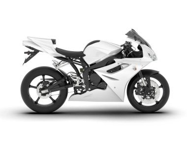 Beyaz arka planda beyaz motosiklet izole edilmiş. 3d görüntüleme - illüstrasyon