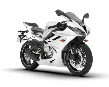 Beyaz arka planda beyaz motosiklet izole edilmiş. 3d görüntüleme - illüstrasyon